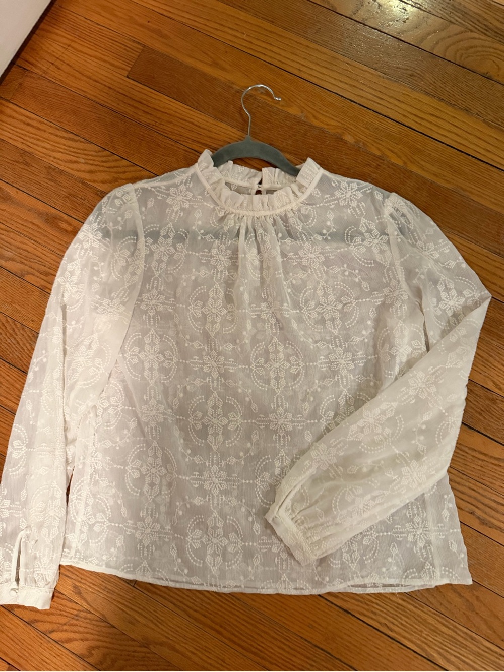 Sezane delicate White Embroidered Ruffle Neck Top - Picture 4 of 5